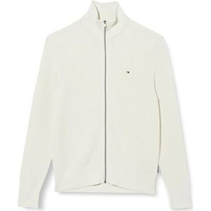Tommy Hilfiger Heren Rib Katoen Zip Through MW0MW37327, Zip Through Trui, Wit, S, Wit (Ivoor), S