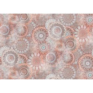 Rasch Behang 363050 - Fotobehang op vlies met bloemige cirkels in rood, lichtblauw en wit uit de collectie Magicwalls - 3,00 m x 4,24 m (L x B)