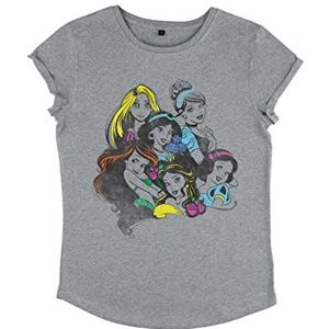 Disney Dames Princess Chillin Organic Rolled Sleeve T-Shirt, Melange Grey, XL, grijs (melange grey), XL