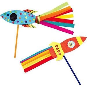 Baker Ross AX180 Rocket Wand Kits - 8 stuks, kaarthouders voor kinderen om te ontwerpen en te versieren, ideaal voor schoolwerk, thuisactiviteiten en ambachtelijke groepsprojecten