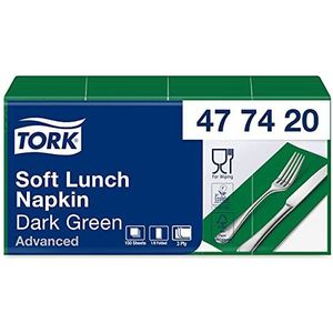 Tork Soft Lunchservet Donkergroen, 1/8 gevouwen, 3-laags, 33 x 33 cm, 10 x 150 servetten, 477420