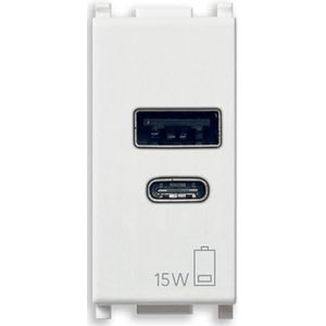 Vimar 14292.AC.15 Plana USB-voeding, 15 W, 3 A, 5 V, voor elektronische apparaten, USB A en USB-C-uitgangen