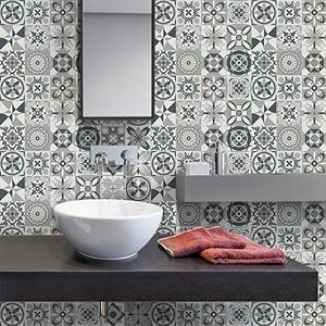 Tegelstickers zelfklevende cementtegels - wanddecoratie sticker tiles voor badkamer en keuken - cementtegels zelfklevend - 10 x 10 cm - 24 stuks