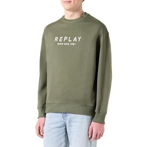 Replay Heren Relaxed Fit Sweatshirt van katoen, 438 Military, M