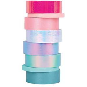 Rayher Washi Tape Set""Shiny Mix"", 8 rollen à 5 m, 6 x 15 mm breed, 2 x 5 mm breed, glinsterende pastelkleuren, papierfolie, papierband, plakband, decoratieband, 50262999