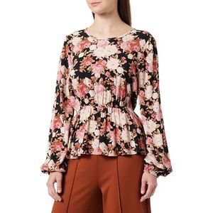 Onlnova Life L/S Peplum TOP AOP PTM, Zwart/Aop: ay Peony Blossom, M