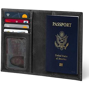 Otto Angelino Echt lederen paspoort portemonnee - RFID-blokkering en bagagelabel - unisex (zwart)
