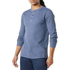 Amazon Essentials Heren Regular-Fit Henley-shirt met lange mouwen, indigo, Small