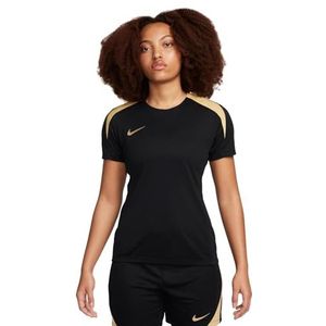 Nike Dames W Nk Df Strike Ss Top K, zwart/jersey goud/metallic goud, FN5025-011, XL