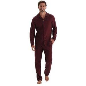 Dagi Heren lange mouw mikroprint maat bedrukt overhemd broek pyjama pak pyjama set, Bordeaux, S