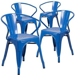 Flash Furniture Metal Chair met armen modern 4 Pack blauw
