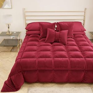 PETTI Artigiani Italiani - Quilt van zacht en warm fluweel 350 g/m², voor Frans bed, dubbelzijdig, dekbed voor Frans bed: 220 x 260 cm, bordeaux, 100% Made in Italy