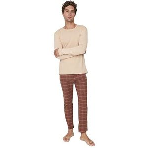 Trendyol Dames Man Plain Knit Pyjama Set, Beige, M (Pack van 2), Beige, M