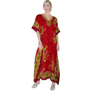 Miss Lavish London Kaftans voor dames, kimono, maxi-stijl, S-3XL, normale tot grote maten kaftans, Rood, 48