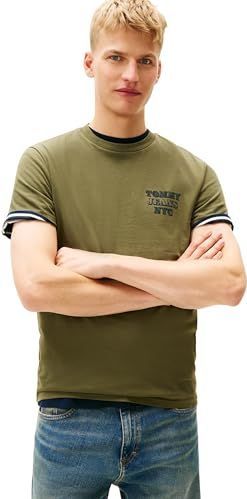 Tommy Jeans TJM Slim Entry Bills SS TEE DM0DM22321 S/S T-shirt voor heren, groen (donkergroen) XS, Groen (donkergroen), XS