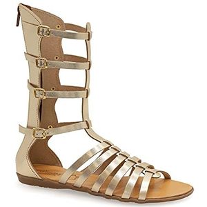 38 Goud Emmanuela antieke Griekse hand handgemaakte gladiator lederen sandalen, kalf hoge sandalen met rits aan de schacht, riem platte zomer schoenen voor vrouwen