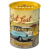 Nostalgic-Art Retro Spaarpot olievat, Bulli T1 – Let's Get Lost – Geschenkidee voor VW-bus, Spaarvarken in metaal, Vintage Spaarblik, 600 ml