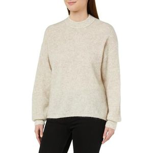 KAFFE Damestrui met ronde hals, relaxte pasvorm, lange mouwen, Fuzzy Rib Knit, Veren Grijs Melange, S