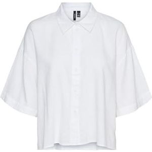 VERO MODA Dames Overhemd met losse pasvorm en knoopsluiting Bloes Korte Mouwen Vrouwenbloes, Colour:White, Size:M