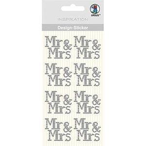 URSUS 75070046 Design Sticker Mr & Mrs, 8 stuks in zilver, zelfklevend, ideaal voor scrapbooking, kaarten ontwerpen en decoratie, bont, One Size