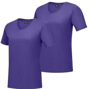 Hanes T-shirt met V-hals voor dames, ringgesponnen katoenen T-shirt met korte mouwen voor dames, Paars - 2 Pack, M