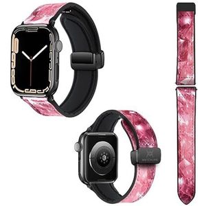 Horlogebandje voor Apple Iwatch 18 mm (38/40 / 41/42 / 44/45 mm) gemaakt van siliconen en echt leer: roze diamant