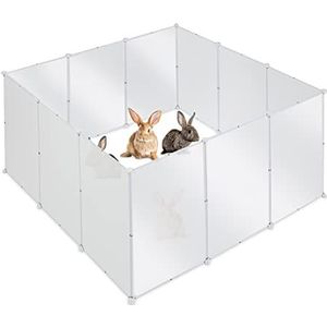 Relaxdays konijnenren, 12-delige ren voor knaagdieren, HBD 72 x 155 x 155 cm, binnen & buiten, groot, DIY, transparant