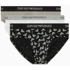 Emporio Armani Heren 3-pack slip, wit/bedrukt zwart/steen, S, Wit/bedrukt zwart/steen, S