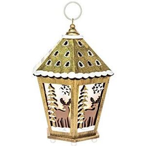 EUROCINSA lantaarn van hout met lampen (zonder batterijen) met kerstmotieven goud 15 x 20 cm 2 stuks, goud/wit, eenheidsmaat