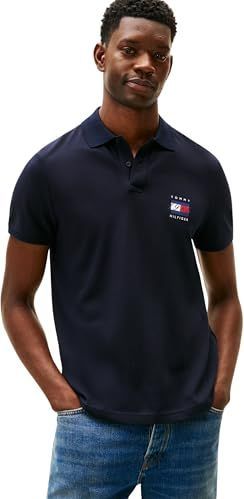 TOMMY HILFIGER - Shirt - Navy - Katoen - Polokraag - Kwartmouw