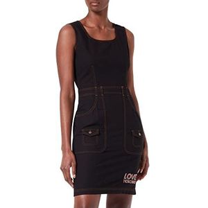 Love Moschino Dames tube stretch fancy katoen linnen jurk, zwart, 38 NL