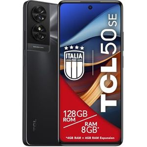 TCL 50SE Smartphone 4G Display, 6,78 inch FHD+ 90 Hz, 128 GB, 8 GB RAM (4 GB + 4 GB RAM-uitbreiding), 50 MP hybride camera, Android 14, batterij 5010 mAh Fast Charging, Dual Sim, grijs, extra USB