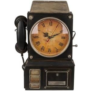 Avilia Sleutelkast in de vorm van een retro telefoon en een horloge - sleutelhanger om op te hangen met retro horloge, van metaal, 26 x 35 cm, bruin