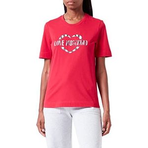 Love Moschino Dames Regular Fit Korte Mouwen met Hart Olografische Print T-shirt, rood, 40