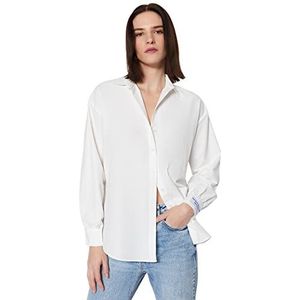 Trendyol Vrouwen Oversize Basic Shirt Kraag Geweven Shirt,Ecru,36, Ecru, 62