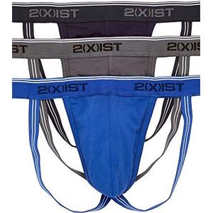 2(X) IST Men's Cotton Stretch Jock Strap 3-Pack Eclipse/Lead/Dazzling Blue, Large