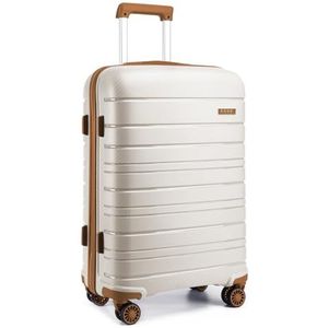 Kono 61 cm lichtgewicht medium harde schaal koffer 66L reizen handbagage met TSA-slot en 4 spinner wielen (crème), crme Wit, M(Medium 24Inch), Middelgrote koffer met harde schaal