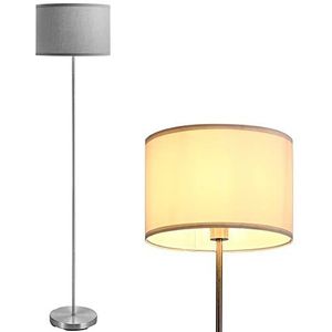 BAKAJI Staande lamp vloerlamp E27 max. 60 W ronde sokkel van verchroomd metaal, lampenkap van stof, modern design, pedaal ontsteking, hoogte 160 cm (grijs) 60 W