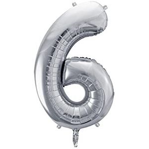 PartyDeco-folieballon Mylar in de vorm van een aantal van 6 zes zes zes zilver 86 cm verjaardag volwassenen kinderen kleur FB1M-6-018
