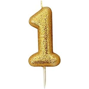 Anniversary House Metallic gouden glitter kaars, nummer 1, 1e verjaardagstaart Topper, 7 centimeter, AHC90/1