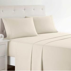 Clara Clark, Premier 1800 Collection, Deluxe-microvezel, 3-lijnen dekbedovertrek, zilver/lichtgrijs, queen, beige crème, queen-size