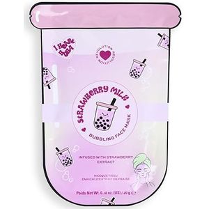 I Heart Revolution Bubble Tea Strawberry Milk Bubble Sheet Mask, Kalmeert & Hydrateert Huid met Matcha & Groene Thee Extract, Aardbei Roze