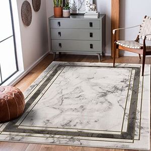 carpet city Tapijtloper woonkamer - grens 80x300 cm grijs goud gemêleerd - moderne tapijten laagpolig
