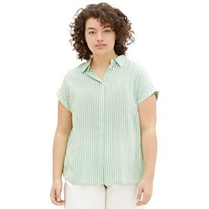 TOM TAILOR Dames blouse 1035966, 31202 - Green White Stripe Woven, 54 Grote maten