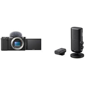 Sony Alpha ZV-E10 | APS-C spiegelloze vlogcamera met verwisselbare lens (draaibaar scherm voor vloggen, 4K-video, realtime oogautofocus) zwart & Sony ECM-S1 | draadloze streaming microfoon ECM-S1