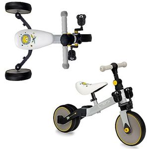 Momi Kinderloopfiets Loris voor meisjes en jongens (max. lichaamsgewicht 25 kg), met afneembare pedalen, in hoogte verstelbaar zadel en lekvrije kunststof wielen, licht metalen frame, grijs-geel
