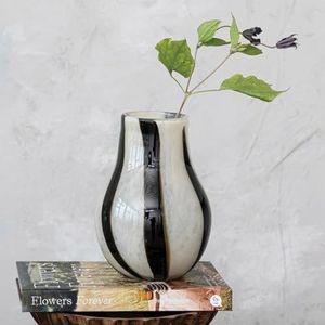 Bloomingville 7,75 inch glazen strepen, zwart-witte vaas