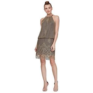 S.L. Fashions Women's Blouson Halter Crochet Dress, Gold, 14