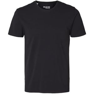 SLHNEWPIMA T-shirt voor heren, effen kleur, ronde hals, korte mouwen, jersey stretch katoen, zwart (blackblack)., S