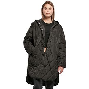 Urban Classics Oversized diamant gewatteerde jas met capuchon voor dames, Zwart, XS